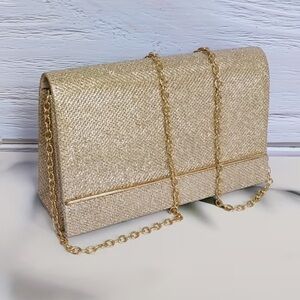 NEW CCB Gold Metallic Textured Knit Bridal Wedding Party Crossbody Chain Clutch